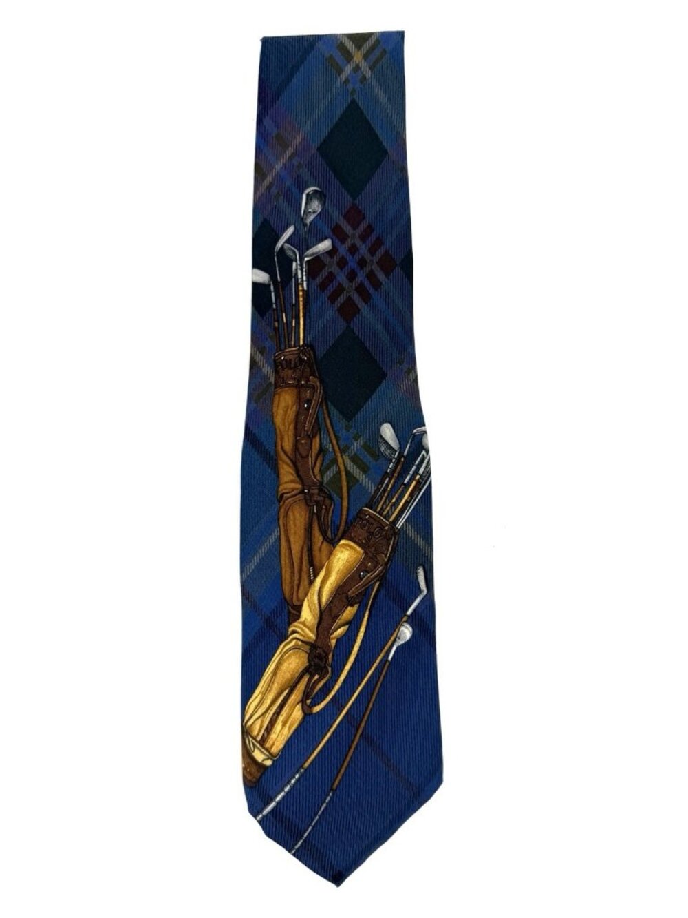 Vintage Polo Ralph Lauren Silk Tie Handmade In USA Golf Theme Clubs Bag Graphic